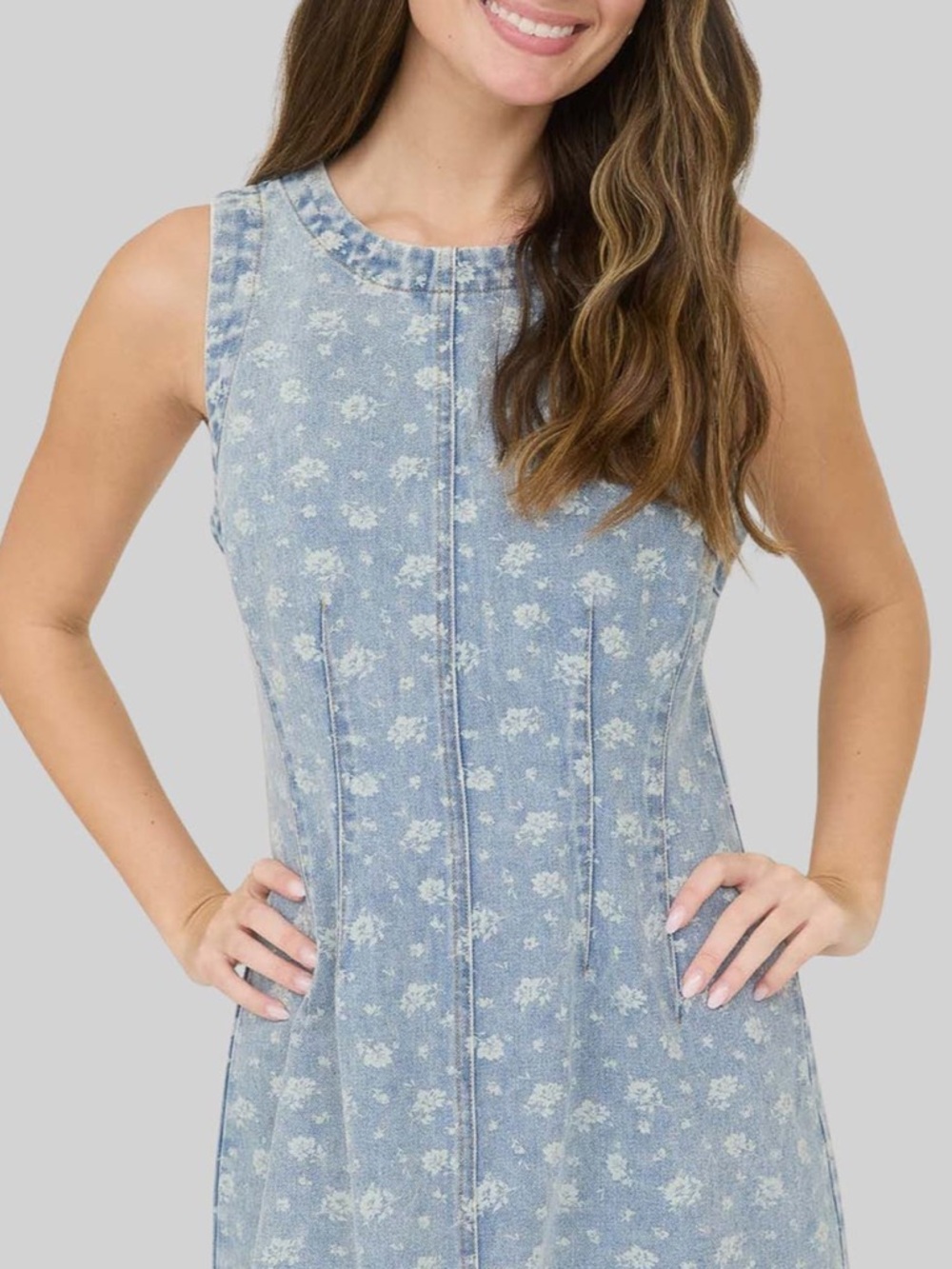 Sale! Blu Pepper Light Blue Floral Denim Shift Dress